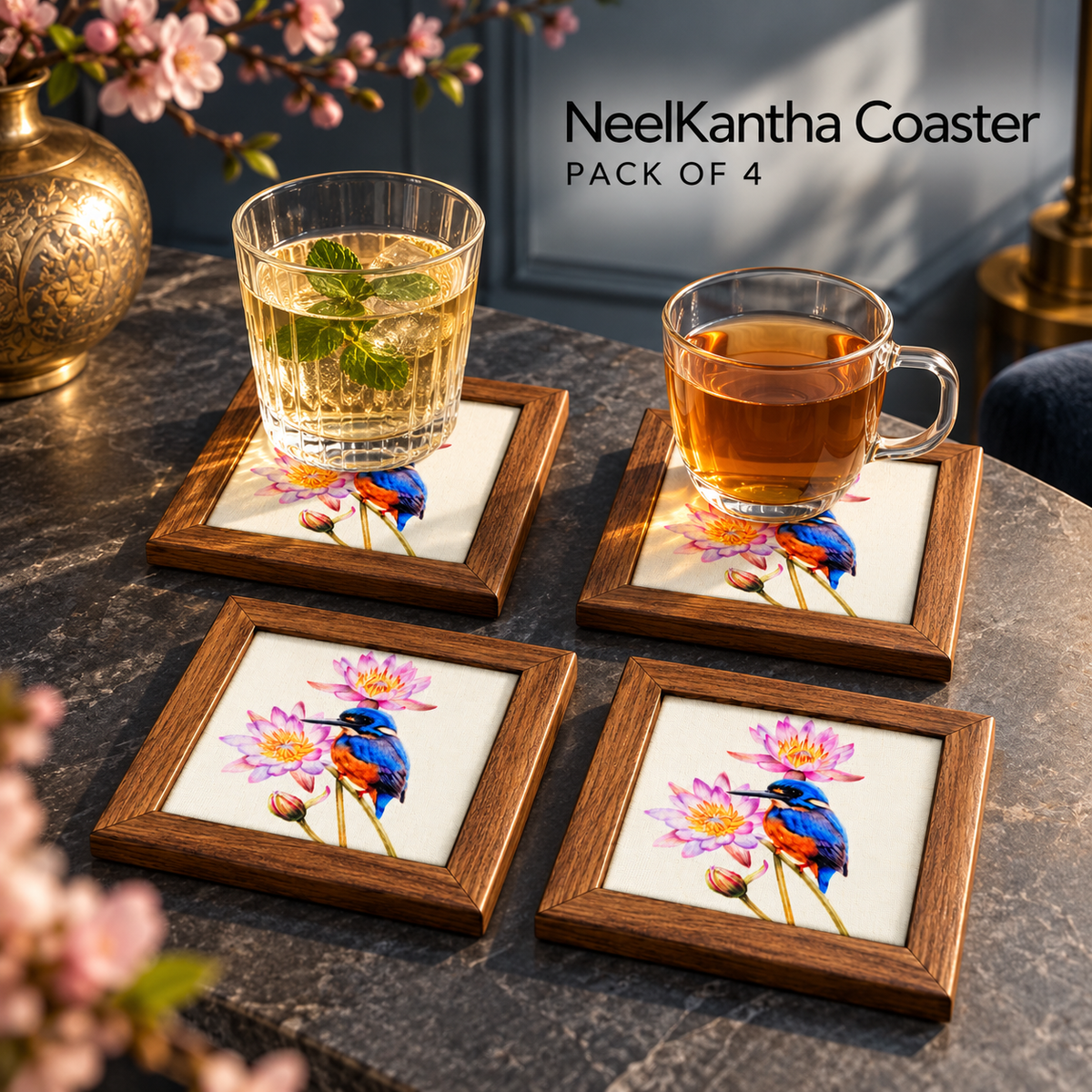 NeelKantha Coaster — Pack of 4 Lifestyle