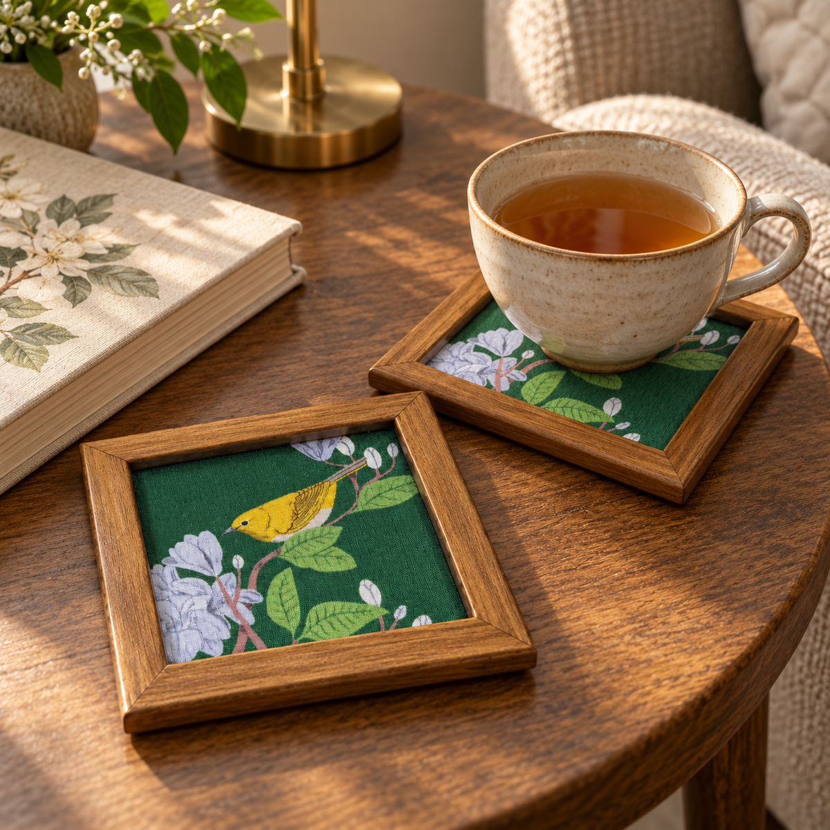 Gold Finch Coaster — Pack of 2 Lifestyle