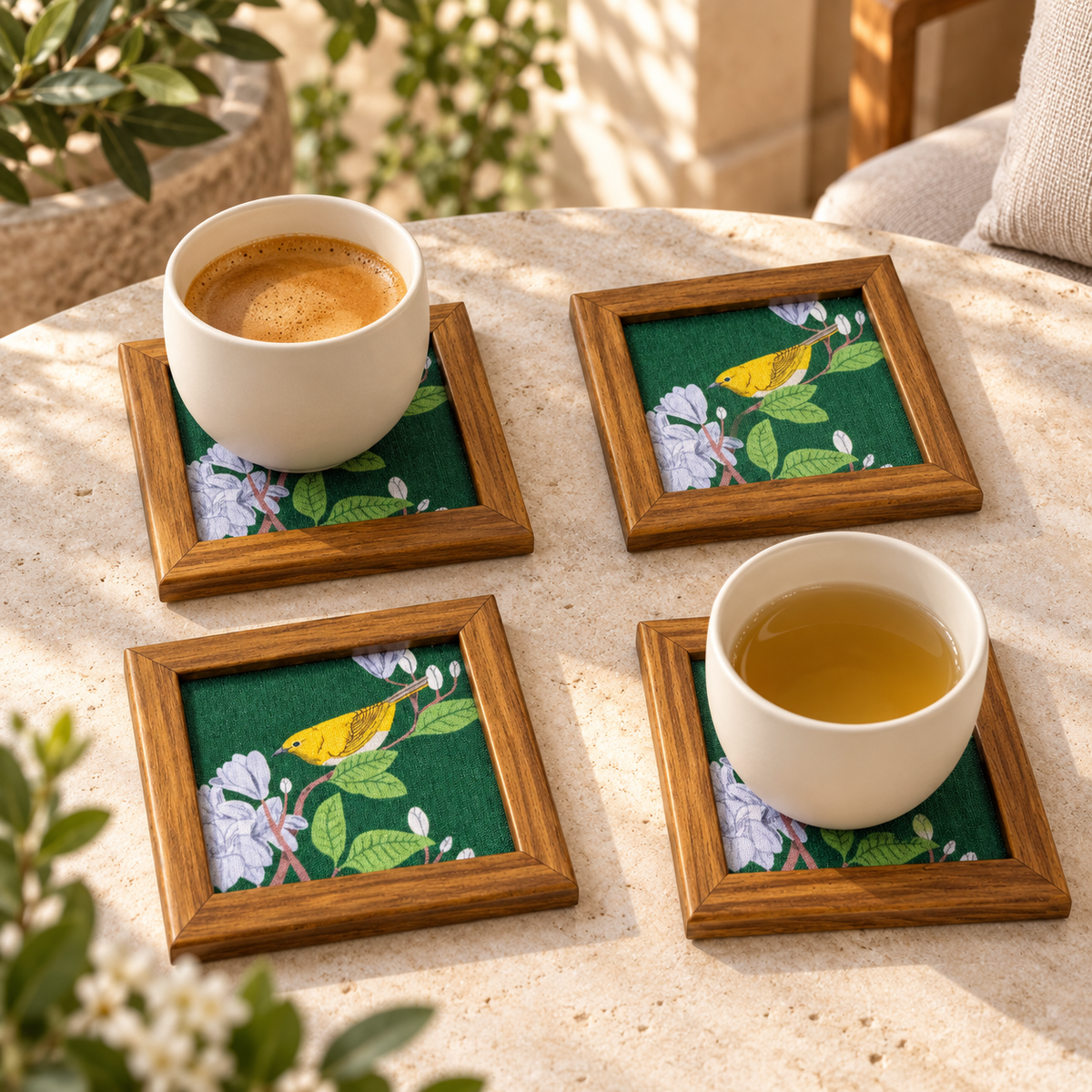 Gold Finch Coaster — Pack of 4 Lifestyle
