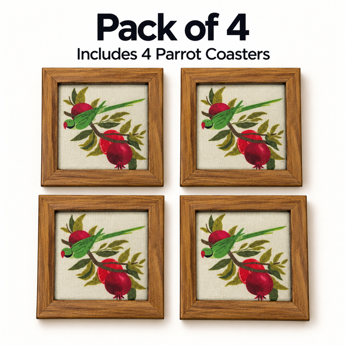 Parrot Coaster — Pack of 4 Contents