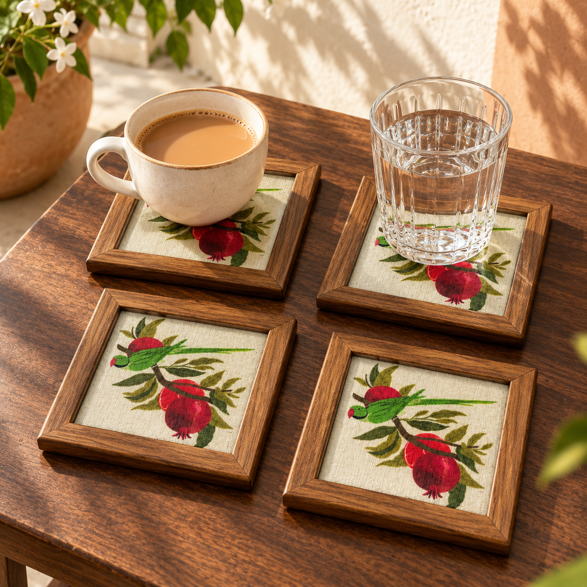 Parrot Coaster — Pack of 4 Lifestyle